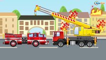 New Cars & Trucks Cartoon w The Red Fire Truck and The Police Car - Emergency Cars Kids Cartoons
