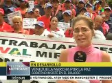 Trabajadores venezolanos inician marcha por la paz en Caracas