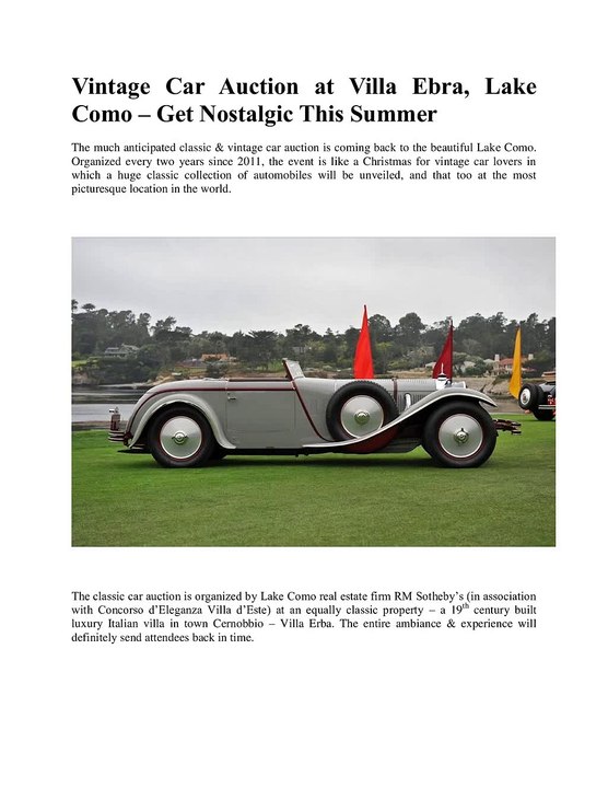 Vintage Car Auction at Villa Ebra, Lake Como – Get Nostalgic This Summer