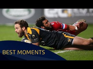 Ruaridh Jackson finishing off a magnificient try against Toulon  - Champions Cup