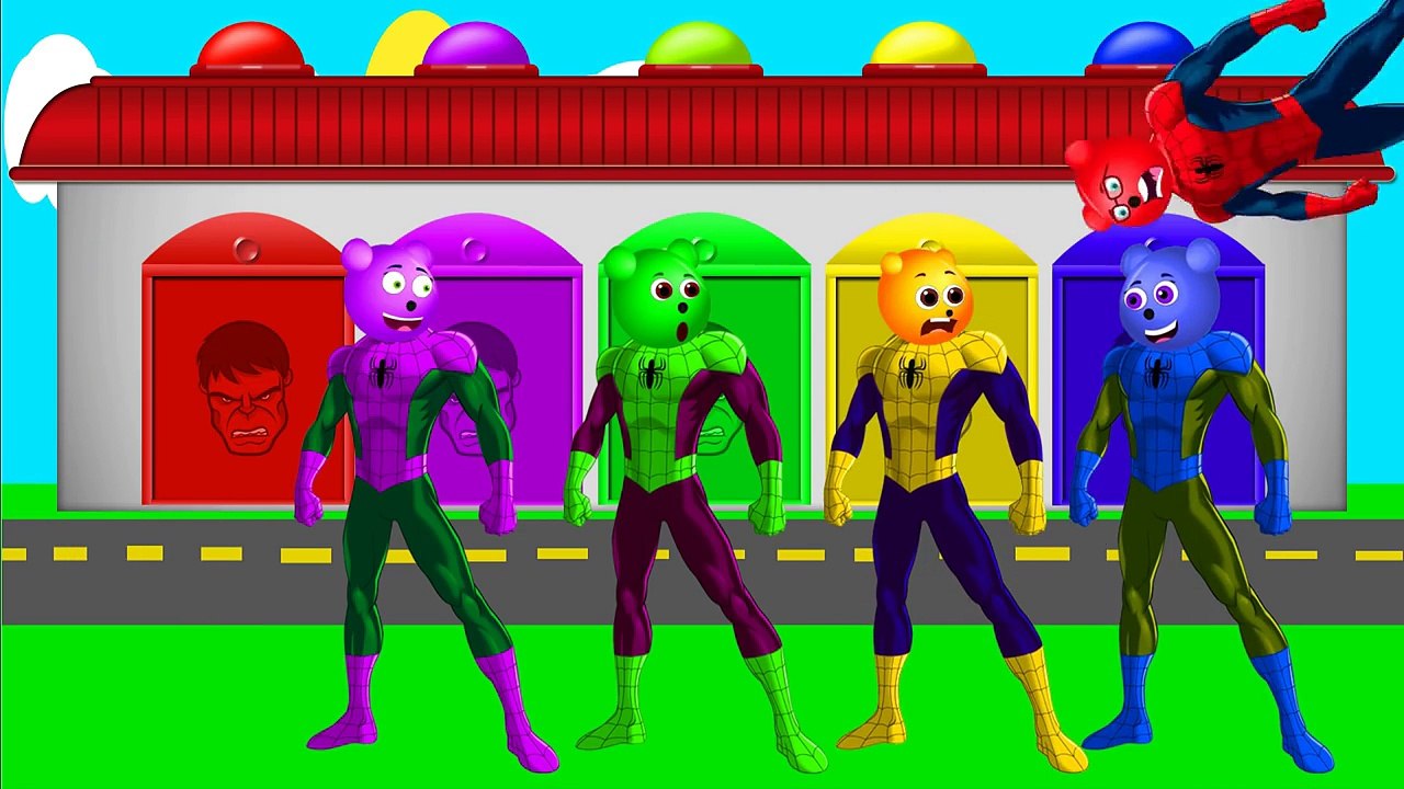 Learn Colors Mega gummy bear Transform Spiderman! Video for kids and toddlers! Nursery Rhymes!,Animated Cartoons movies 2017