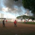 Smoke Billows from Burning Ministry Building During Anti-Temer Protest