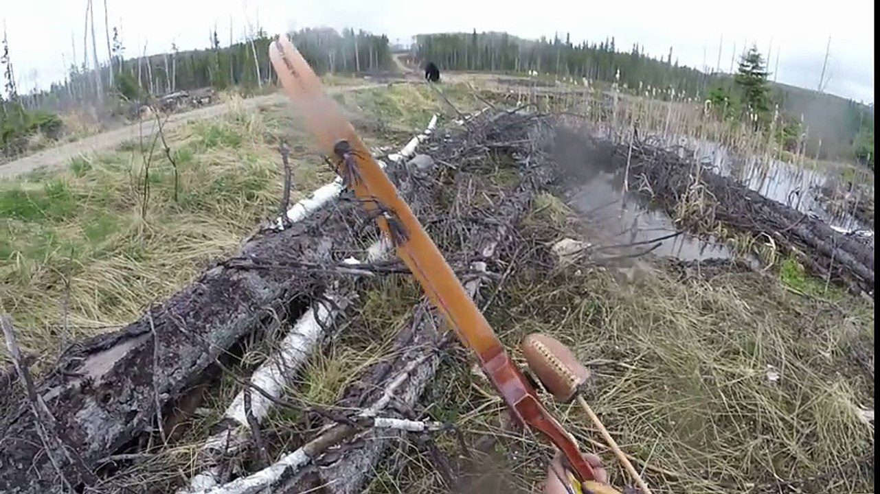 Un chasseur à l'arc chargé par un ours