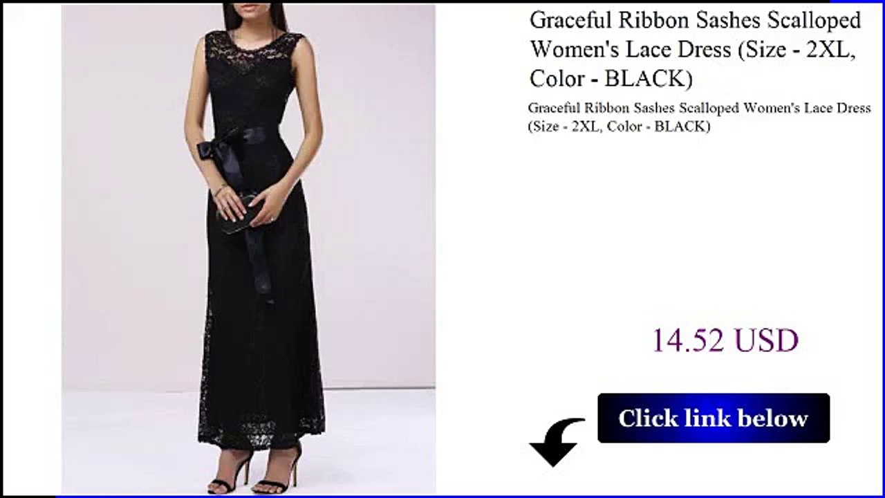 Graceful Ribbon Sashes Scalloped Womens Lace Dress Size  2XL Color  BLACK