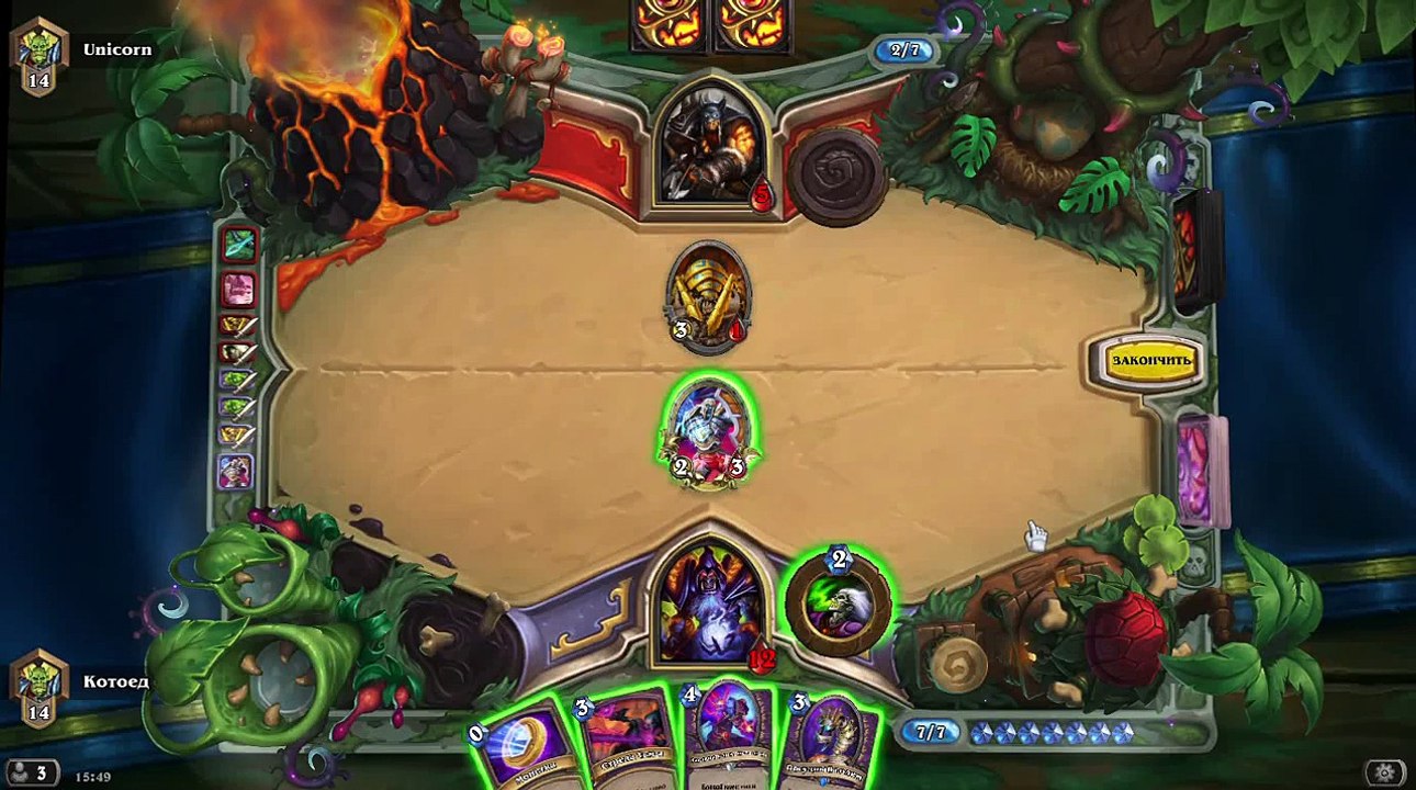 Hearthstone CCG: Warlock defeating a hunter