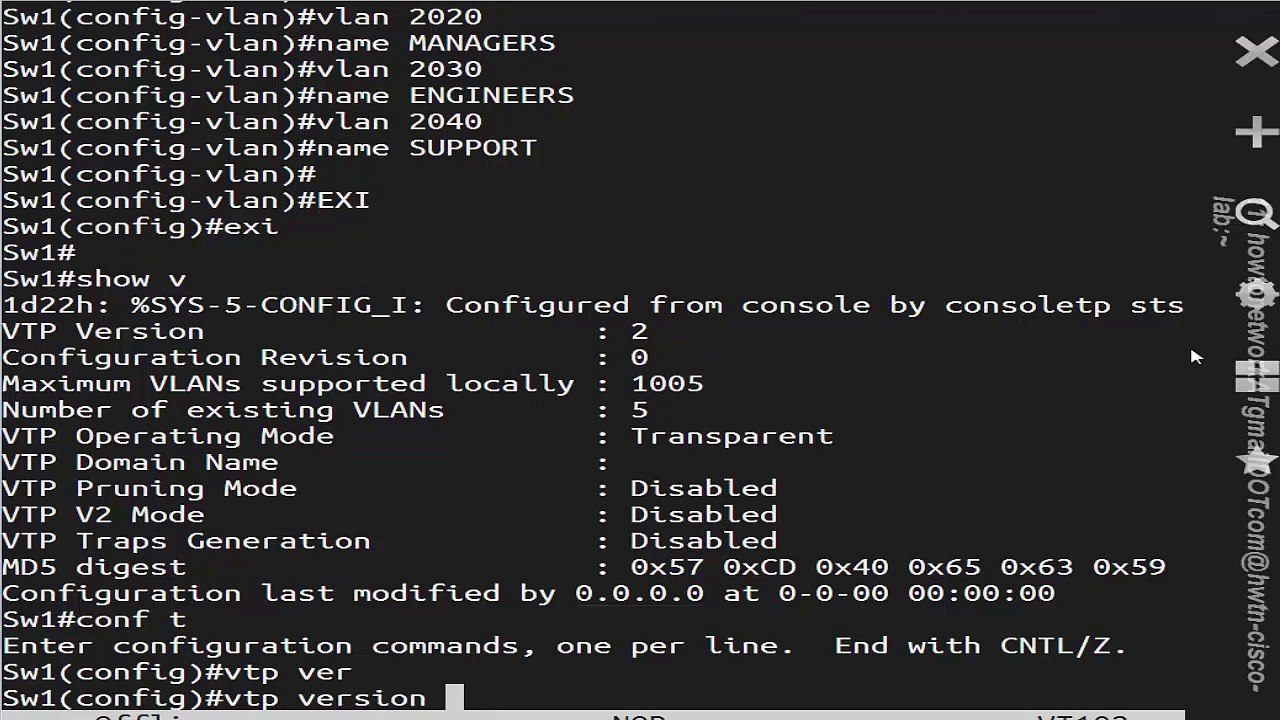 Restricting VLANs on Trunks and Changing the VTP version
