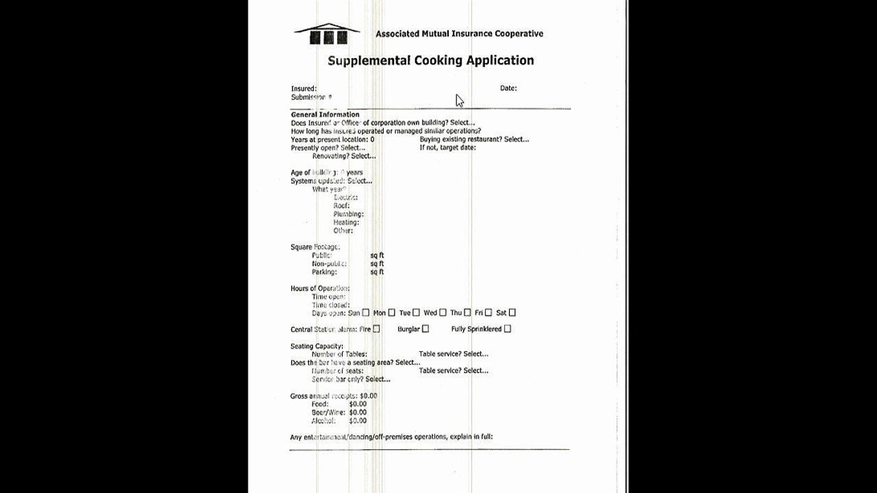 Associated Mutual Insurance Cooperative Cooking supplement form