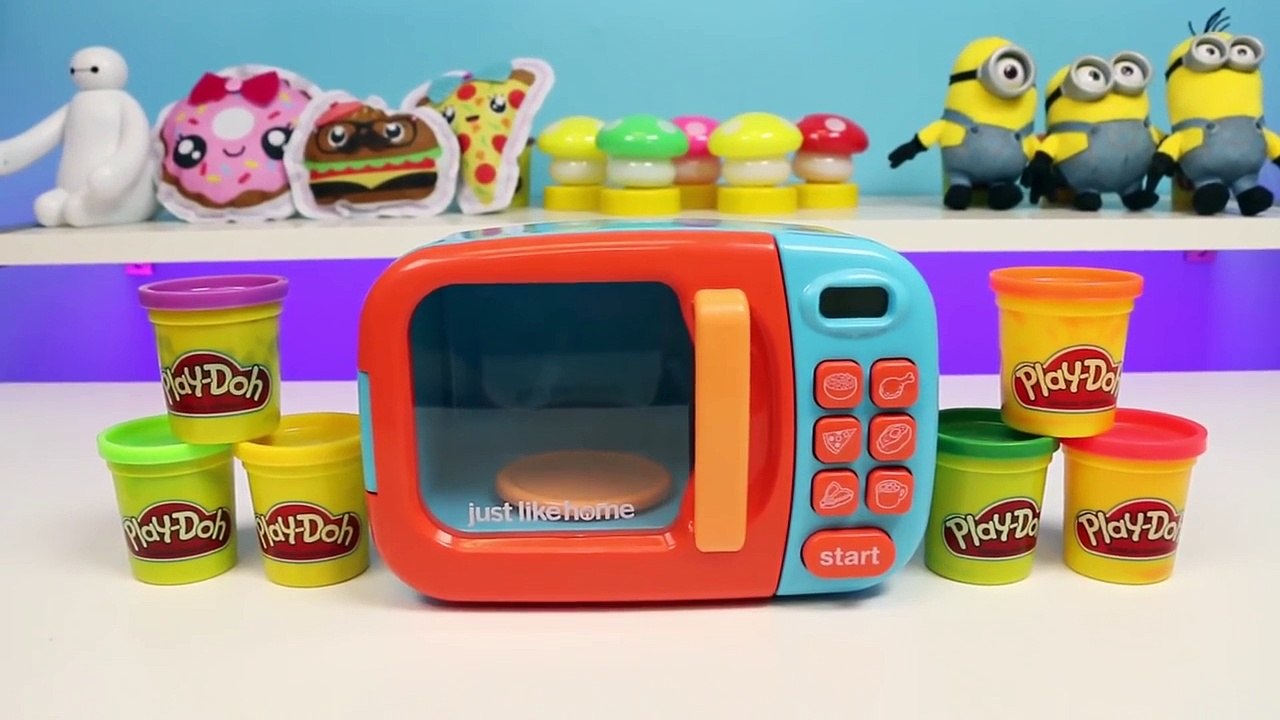 PRETEND Play Doh Food Cooking Microwave Learn Colors & Fruits with Toy Cutting Fruit Velcro!