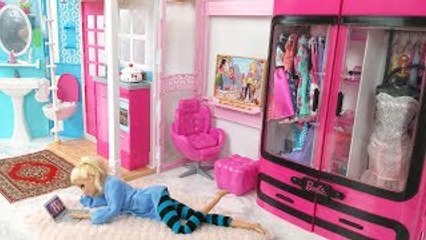 Barbie Yatak Odası Ev Sabah rutini Barbie bebek Scooter
