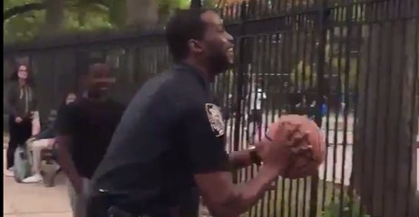 NYPD Cop Wows Bystanders With Incredible Basketball Shot