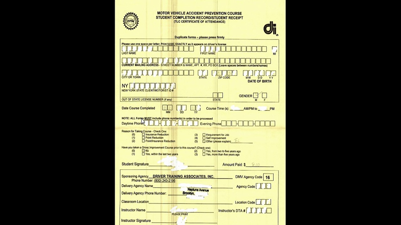 Motor vehicle accident prevention form