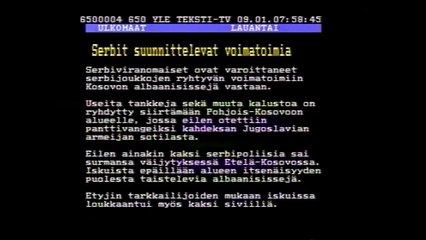 YLE TV1 - Pätkä Teksti TV:tä ja Ylen rengastunnus Suomen televisio