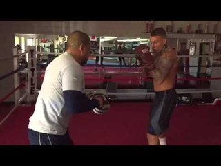 Gabe rosado working in his jab with Fernando Vargas