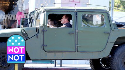 Arnold Schwarzenegger Leaves Lunch in his Veggie-Oil Fueled Hummer!