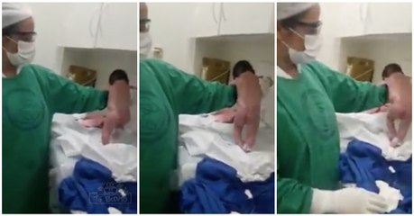 Bebé recém-nascido anda pouco tempo depois do parto e deixa enfermeiras incrédulas