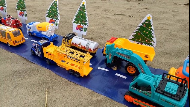 Merry Christmas song Jingle Bells Police car, truck, bus, fire truck, crane, excavator for kids