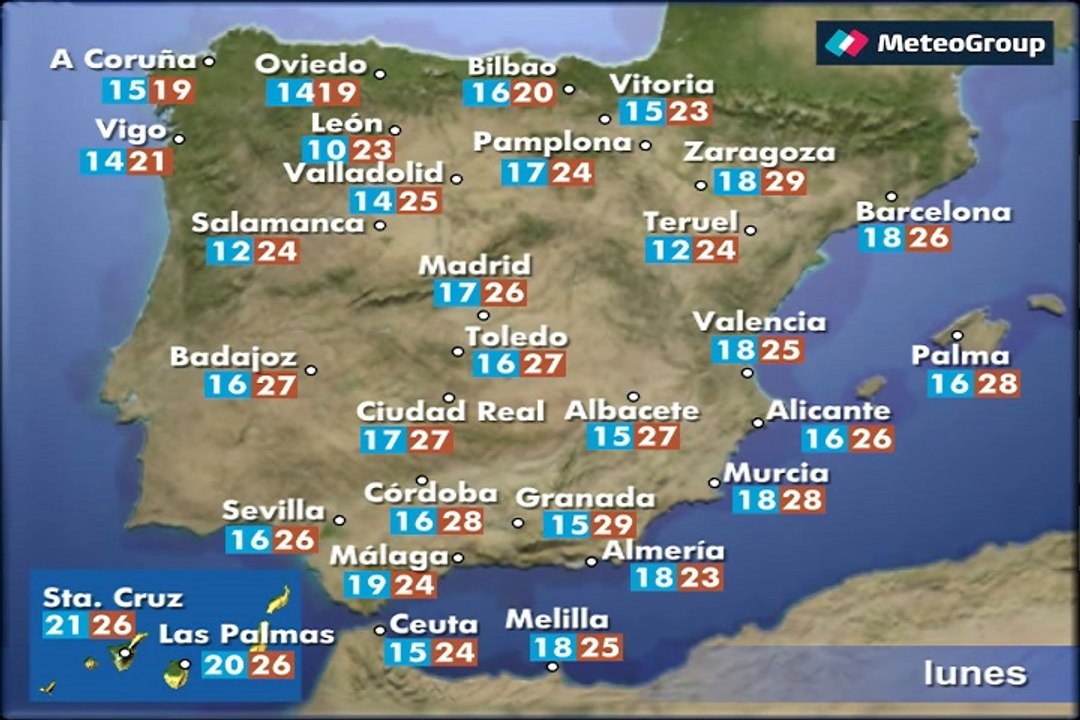 Previsión del tiempo para este lunes 29 de mayo