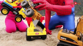 Fire truck, Excavator, Trucks, Spiderman and Friends Video for kids   Construction trucks Abckinder