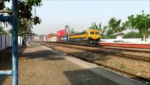 Double Stack Container Freight Train with Dual Cab Diesel Locomotive