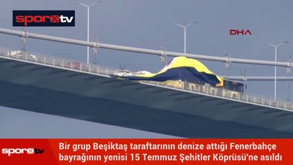 Fenerbahçe bayrağı yine köprüye asıldı