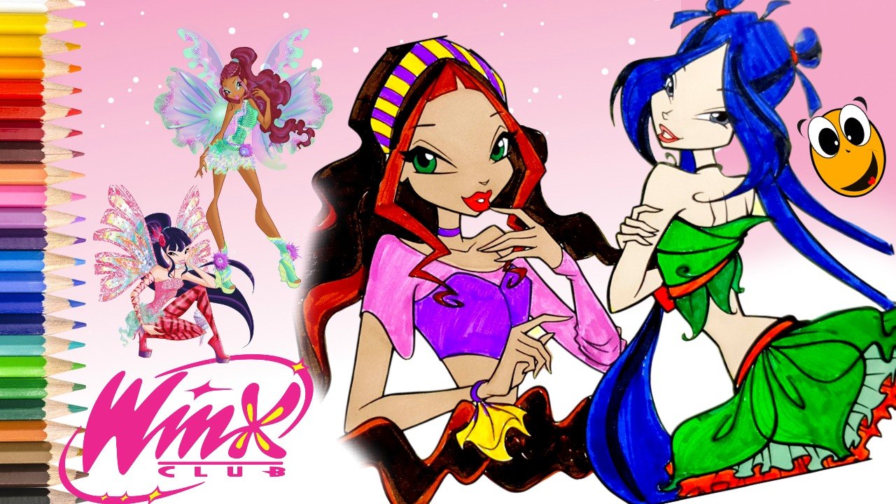Coloring Winx Club Musa Aisha Crayola coloring book washable markers colored pencil KOKI DISNEY TOYS