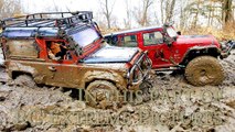 RC Trucks MUD OFF Road Rescue and Stuck — RC Jeep Wrangler Rubicon VS Land Rover Defender 90 Part2