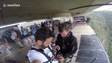 Man performs terrifying bungee jump