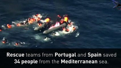 Dramatic moment desperate migrants jump from burning dinghy