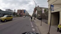 Motorcyclist turns right on red when we have right of way, cuts off cyclist in bike la