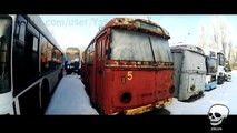 Abandoned rusty electric vehicles. Exploring abandoned t