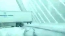 Tractor Trailer almost does a 180 in snow on Zakim B
