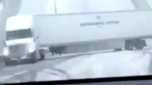Tractor Trailer almost does a 180 in snow on Zakim Bri