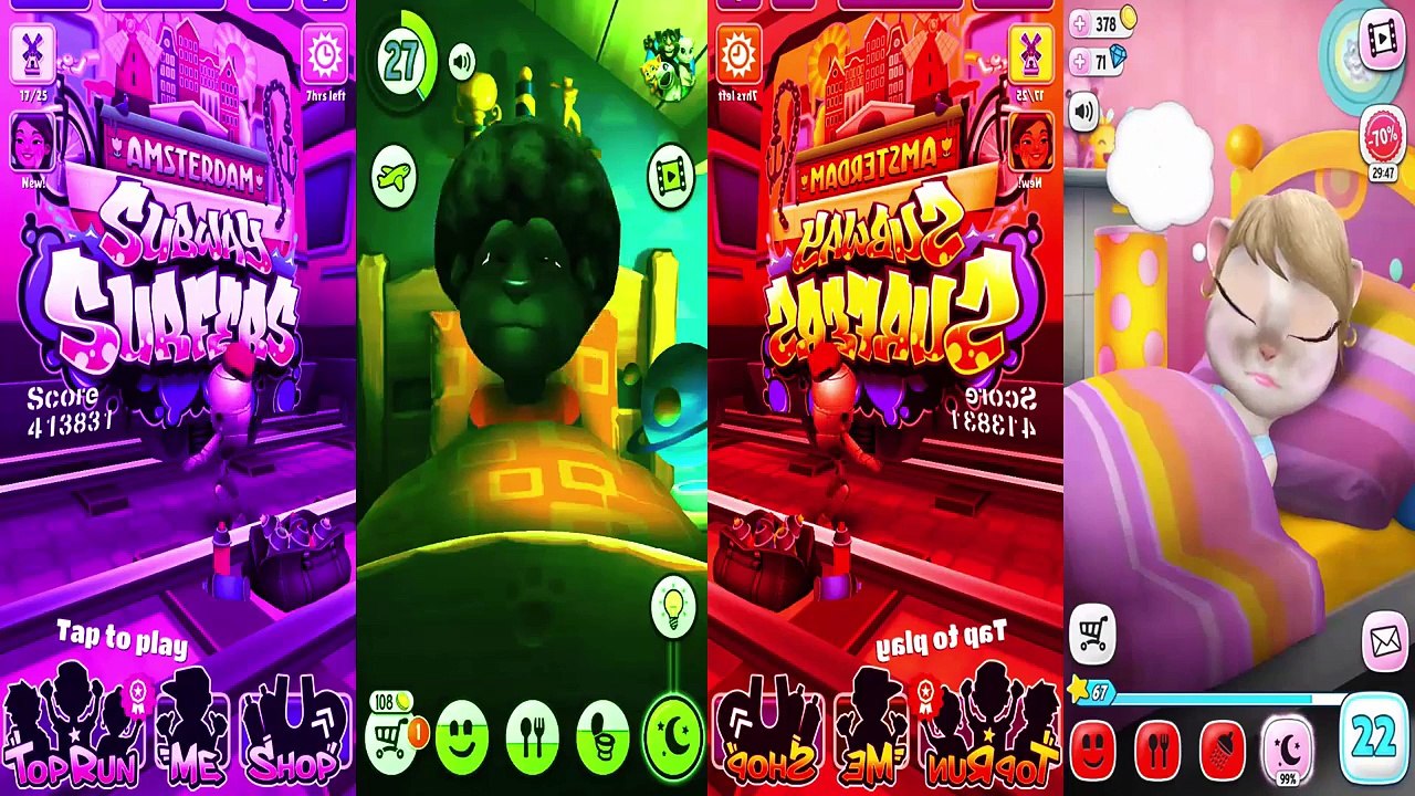 Kids cartoons My Talking Angela vs Talking Tom and Subway surf Colors Level 35 - animated series,Cartoons animated anime game 2017