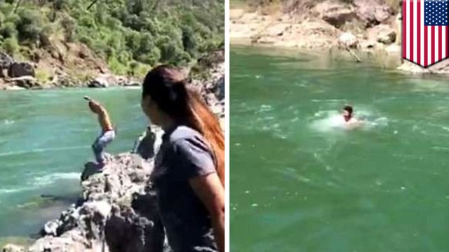 Video captures man swept away after jumping into rushing river in California - TomoNews