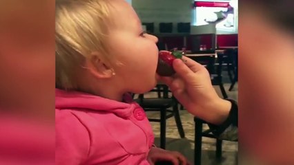 Funny Toddler Not Sure If She Likes Strawberries   Funny Moments