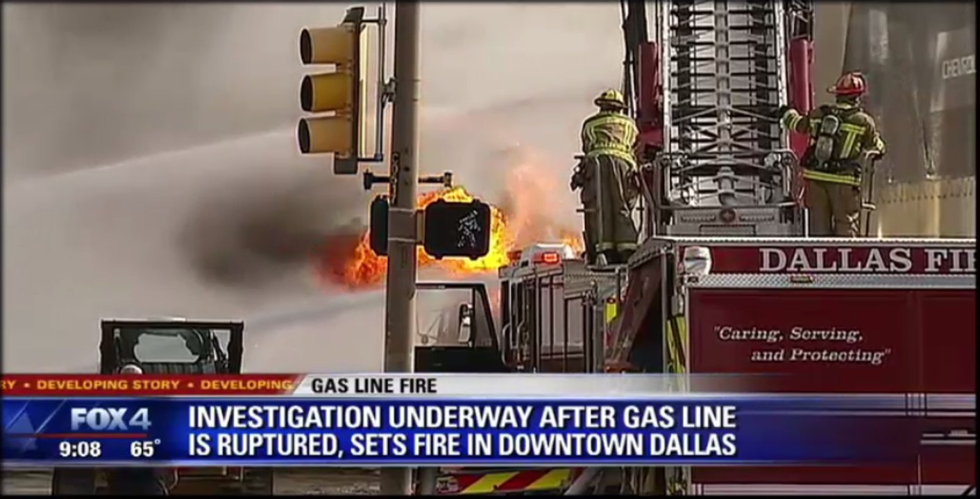 Gas leak ignites fire in Downtown Dallas