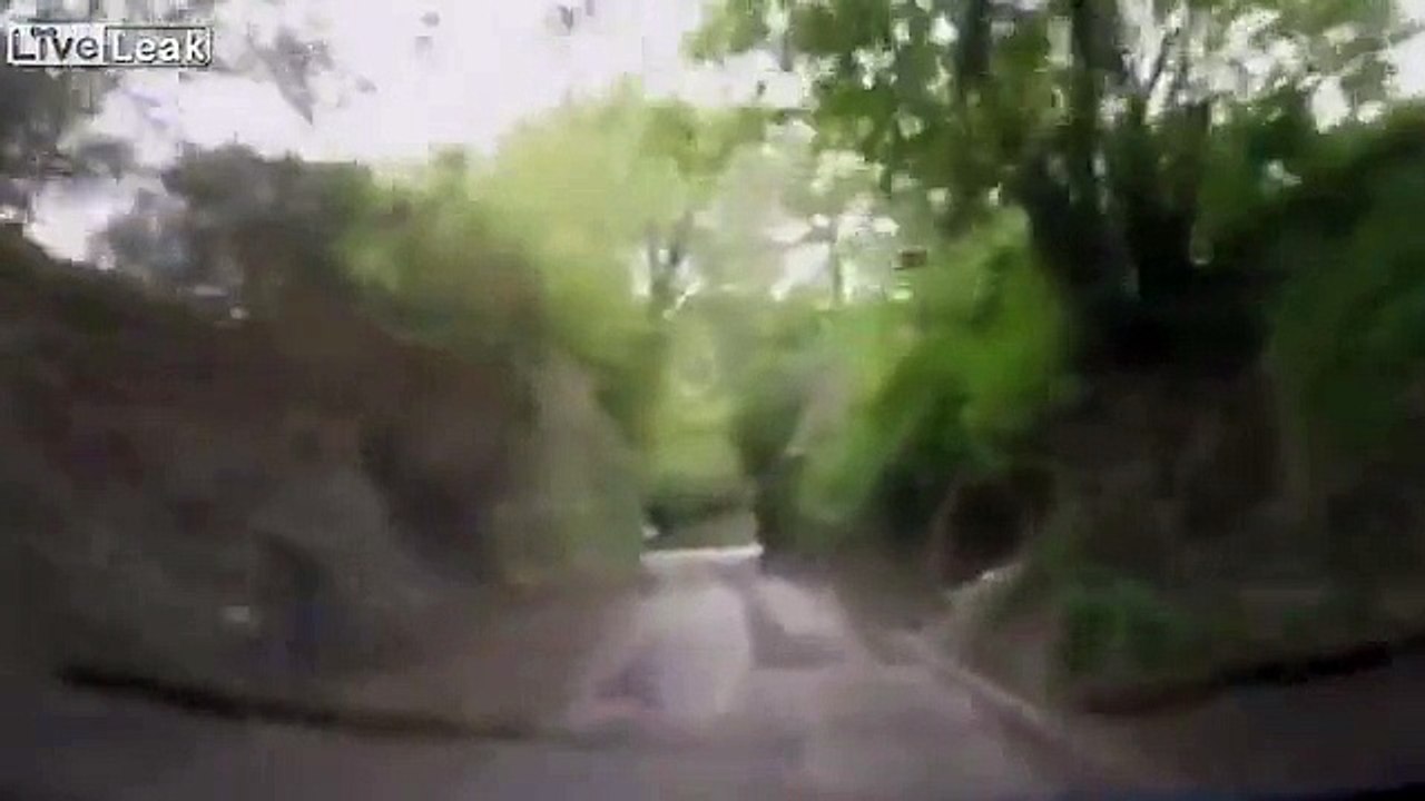 Biker slams into the side of a female driver