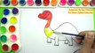 Draw and Color Rainbow Dinosaur Coloring Page and Learn Colors for Kids