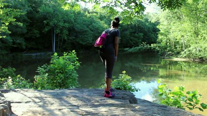 They crossed the creek with two puppies