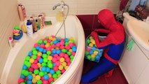 FROZEN ELSA Bath Time In BALL PIT POOL! w/ Spiderman & Baby Elsa ★ SUPERHERO Fun In Real L