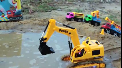 Police Car Cartoon For Children, Video backhoe loader trailer for kids, walking deep in the moles. Toy car