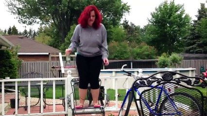 Girl Bellyflops Cement after Jumping on Chair