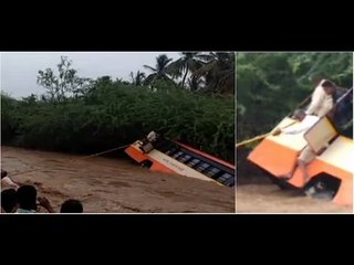 Watch: People Being Rescued From KSRTC Bus Which Washed Away In Rain Water