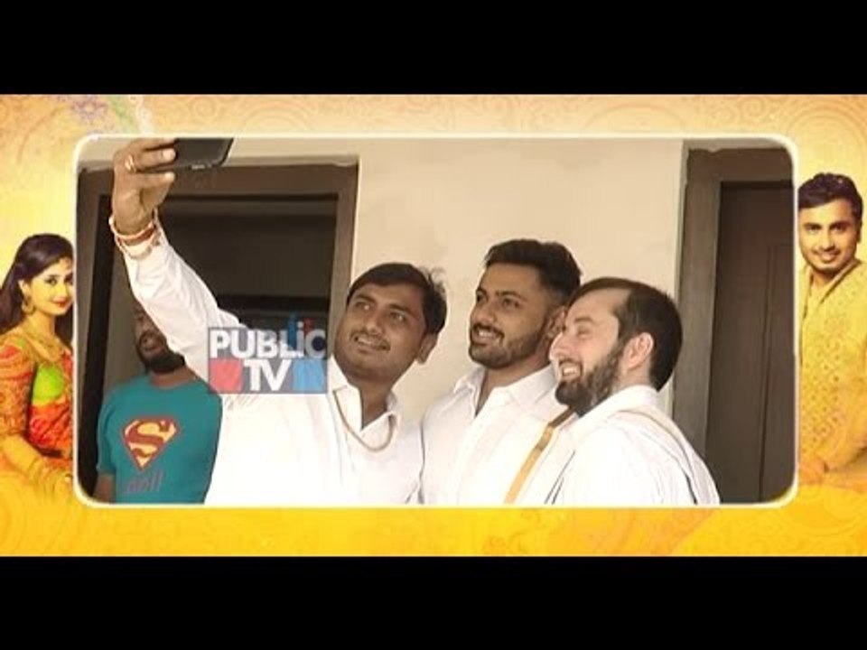 Amulya's wedding: Groom jagadish takes selfies with his foreign friends