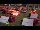 Lifejacket graveyard: Charities pay tribute to refugees in heart of London