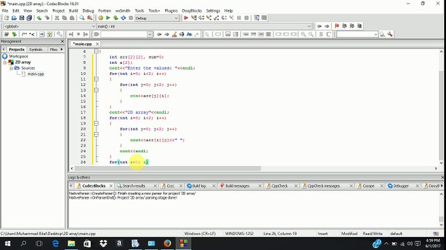 C++ Program to print 2D array and print the sum of 2D array and the sum conver into 1D array.