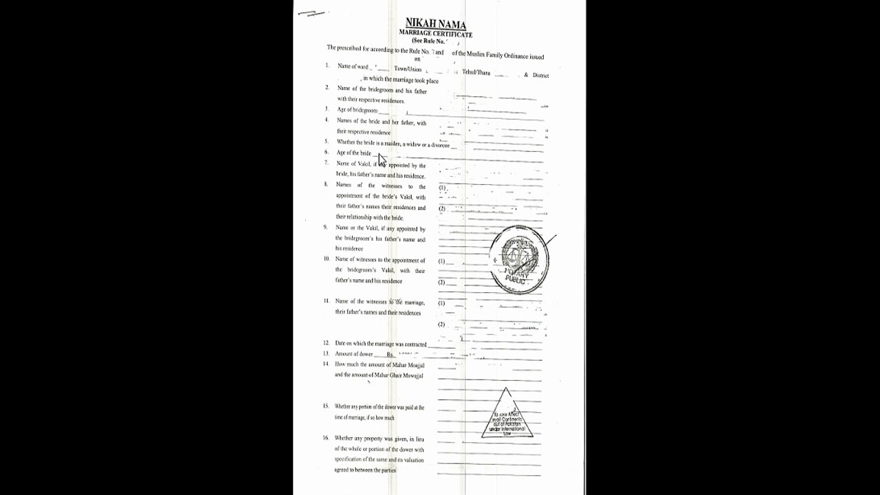 Pakistan marriage certificate