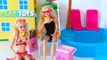 Barbie Doll Swimming Pool Party! Barbie pink car toy, surf & water toys