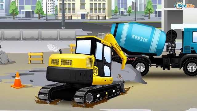 Car Cartoon Real Kids Episodes w The Cement Mixer Truck & JCB Machinery Bip Bip Cars for kids