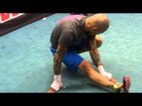 Boxing Star Miguel Cotto Streching Gets Ready For Full Workout - esnews boxing